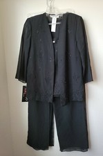 New 3 Piece Pant Suit Black Beaded Dressy Special Occasion Womens Size 8