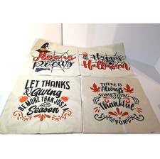 Fall Pillow Covers Throw Pillowcase Autumn Thanksgiving Halloween, 18 x 18" 4pcs