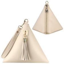 Two Sizes Women Leather Clutch Triangle Wristlet Purse Wrist Strap Best Top