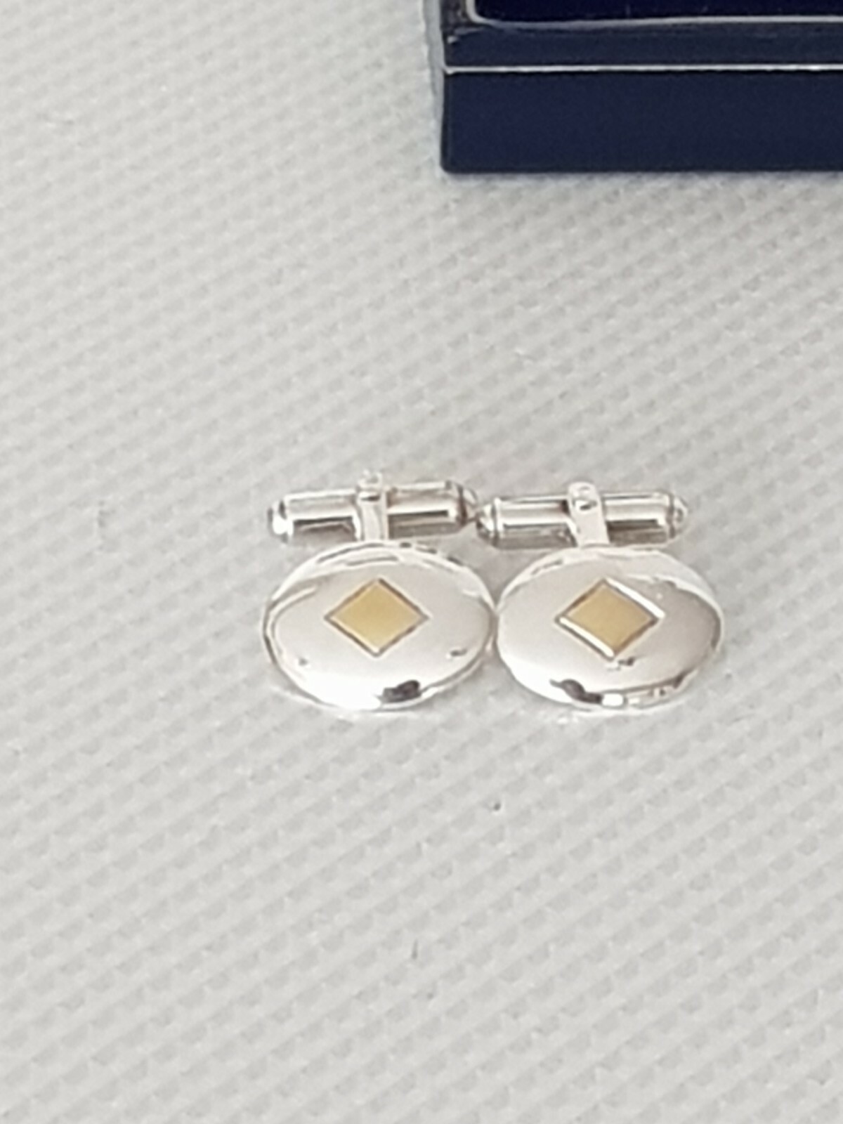 Solid Silver cufflinks  With Gold Diamond Design … - image 2