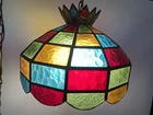Vintage MCM Colorful Stain Lucite Swag Lamp Tiffany Style Pub Lamp 16"