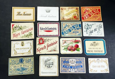 LOT 16 LABEL EAU DE VIE MARC PLUM FINE CHERRIES OLD PRINTER SPECIM