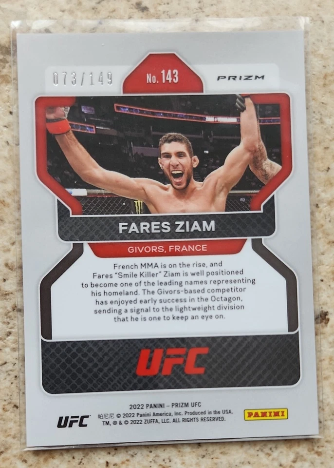 2022 /149 PANINI PRIZM UFC PURPLE SILVER ROOKIE RC FARES ZIAM #143 PARALLEL SP - Image 2 of 4