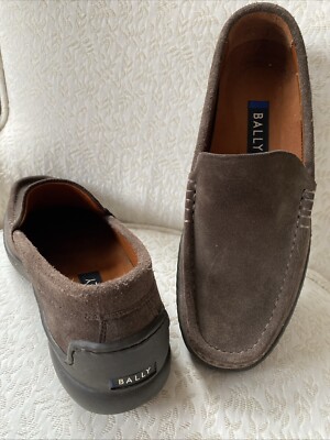 BALLY 7-7.5 8 37 Bernina Suede Loafers Brown Taupe Rubber Sole  Flat Driving