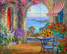 Mediterranean Tile Backsplash Mikki Senkarik Seascape Art Ceramic Mural MSA275