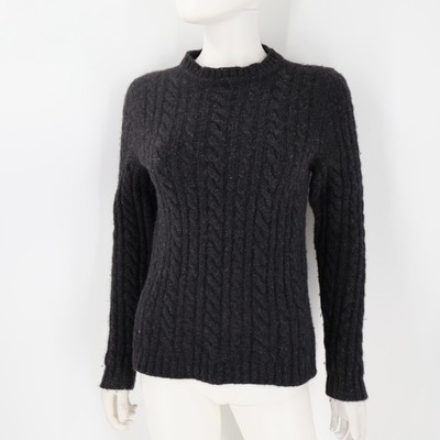 Burberry London Women's Charcoal Gray 100% Extrafine Merino Wool Cable Knit