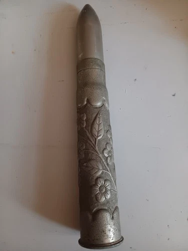 Antique Military Vintage WW1 Trench Art Artillery Shell 19 Inches Long