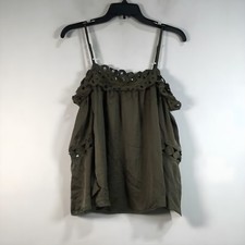 Impeccable Pig The AT1341 Cold Shoulder Satin Top Olive Women's Size M