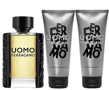 Salvatore Ferragamo UOMO For Men Gift Set: 3.4 oz EDT  Shower Gel  A/S Balm