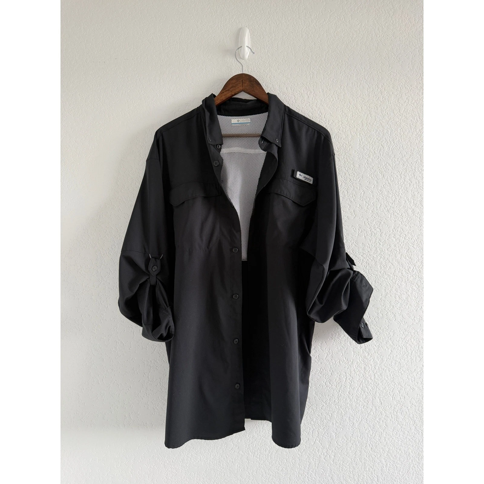 Columbia PFG Fishing Shirt Size L Black Regular Fit Omni-Shade Venting
