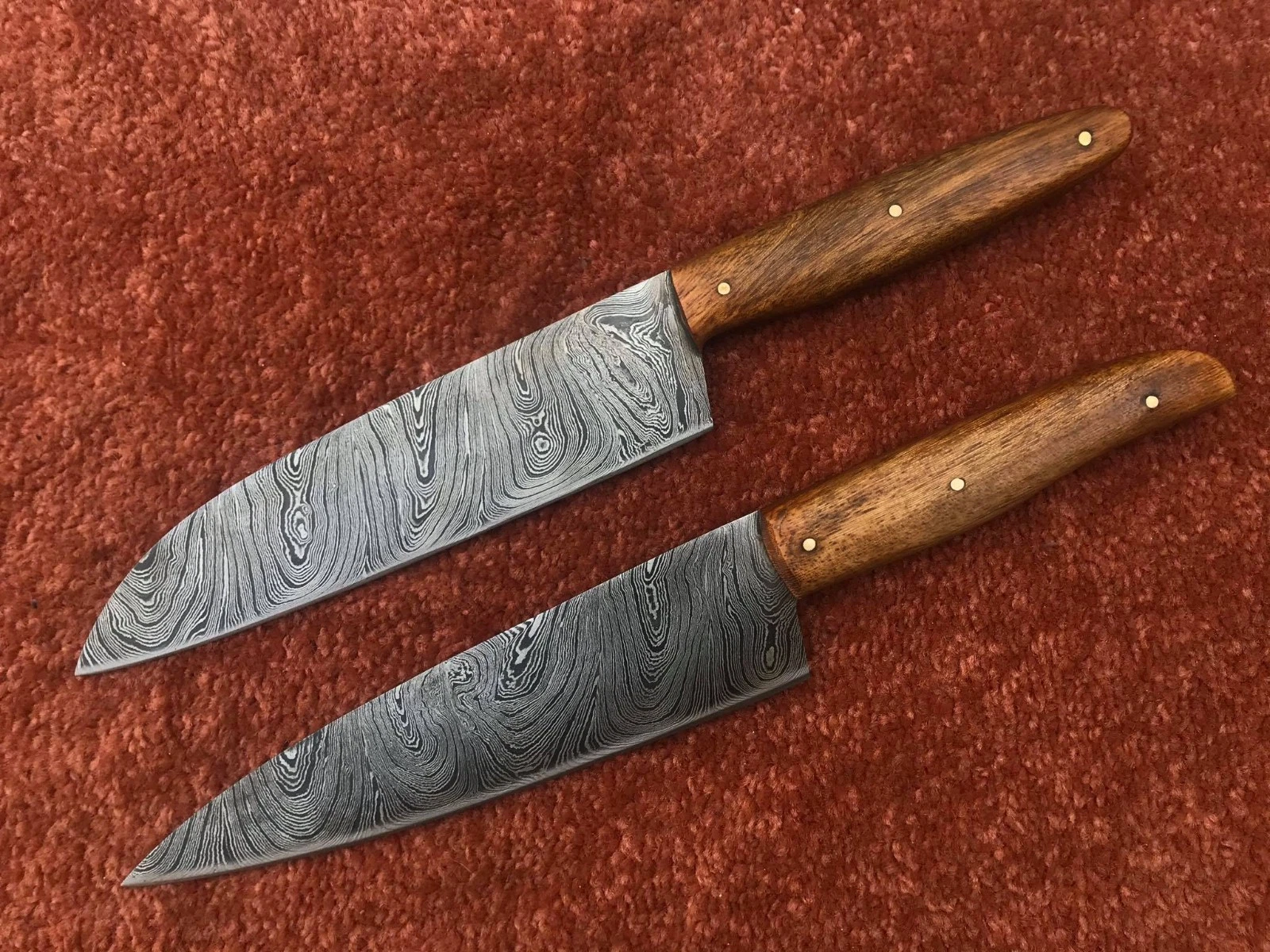 12 Inches Damascus Chef Knives - Kitchen Knife Pair With Wooden Handle