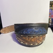 AUTHENTIC End of Trail Full Grain Cowhide Western Tooled Leather Belt Brown Blue