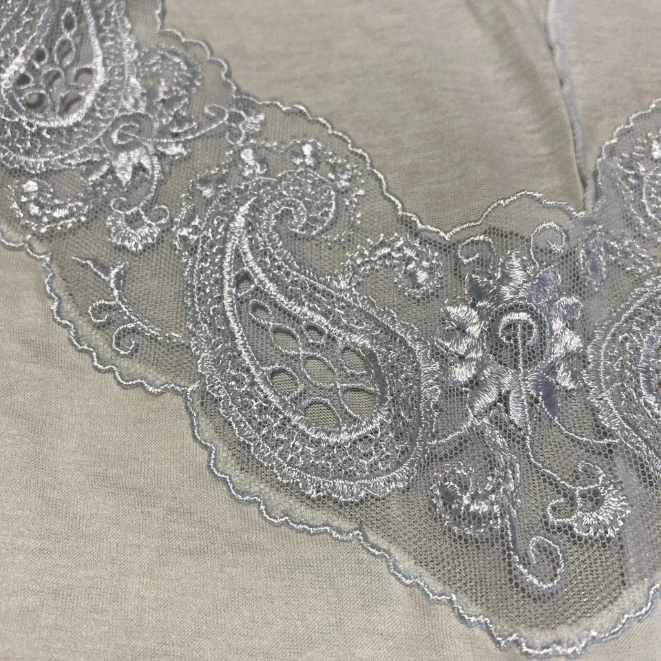 Hanro Of Switzerland Blue Nightgown Mercerised Cotton Sz L Lace Trim Lingerie - Image 3 of 4