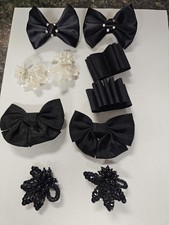 Vintage Shoe Clips Lot 5 Pairs Bows Black Beaded