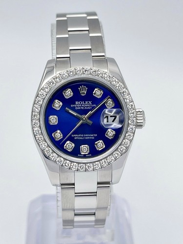 Rolex Datejust Ladies 26mm 179160 Blue Diamond Dial & Diamond Bezel Box Papers