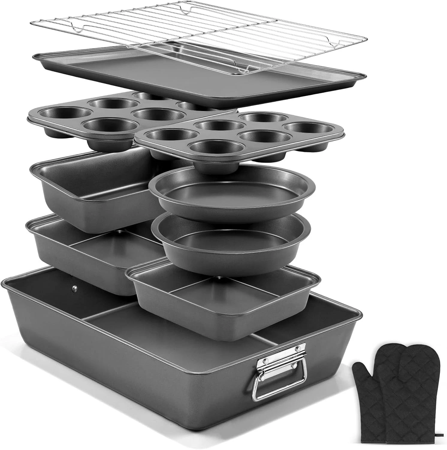 12 Piece Nonstick Bakeware Set Carbon Steel Baking Pans with Roasting Pan Cookie