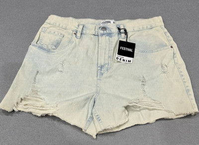 Festival Refuge Denim Shorts Womens 11 Distressed Frayed Hem High Rise NEW NWT