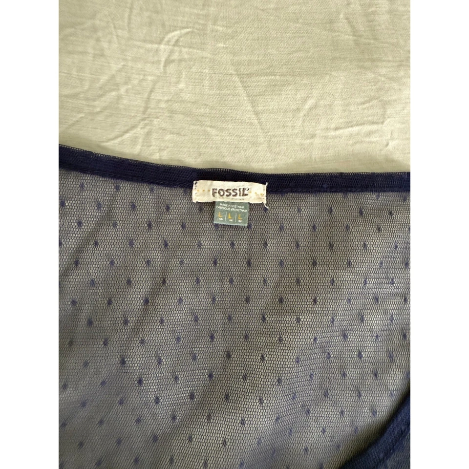 Blusa para mujer Fossil azul de malla punteada manga corta talla L Y2K gótica Foto 2 de 4