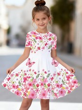 Dress for Girls Beautiful Butterfly Printed Short Sleeve Dress Summer Loose Girl
