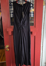 Tahari Women's Black Sleeveless Jersey Maxi Dress Front Knot Detail Size XS