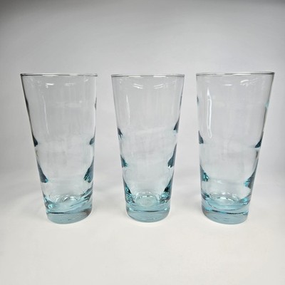 3 Vintage 70s Libbey Aqua Blue Ripple Saturn Optic Glasses Tumblers 6-1/2'' 12 oz