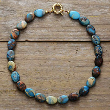 Stunning Natural Empire Jasper Stone Beads Choker Necklace 16 inch