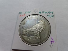 F49 Ethiopia 1977  Bearded Vulture  SILVER 10 Birr PROOF