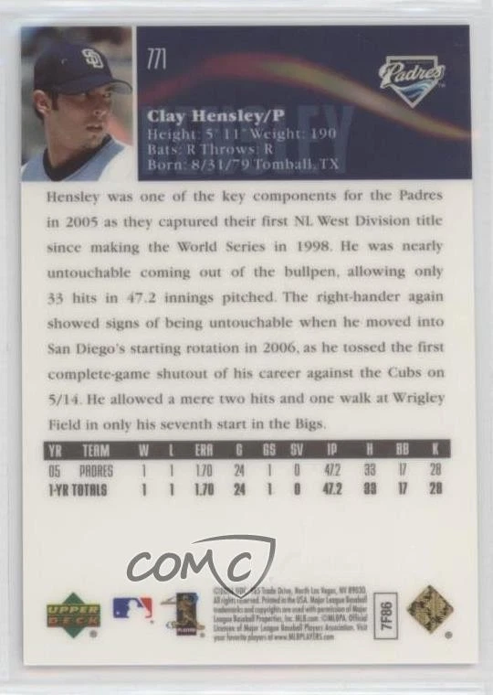 2006 Upper Deck Special F/X Purple /150 Clay Hensley #771 - Image 2 of 2