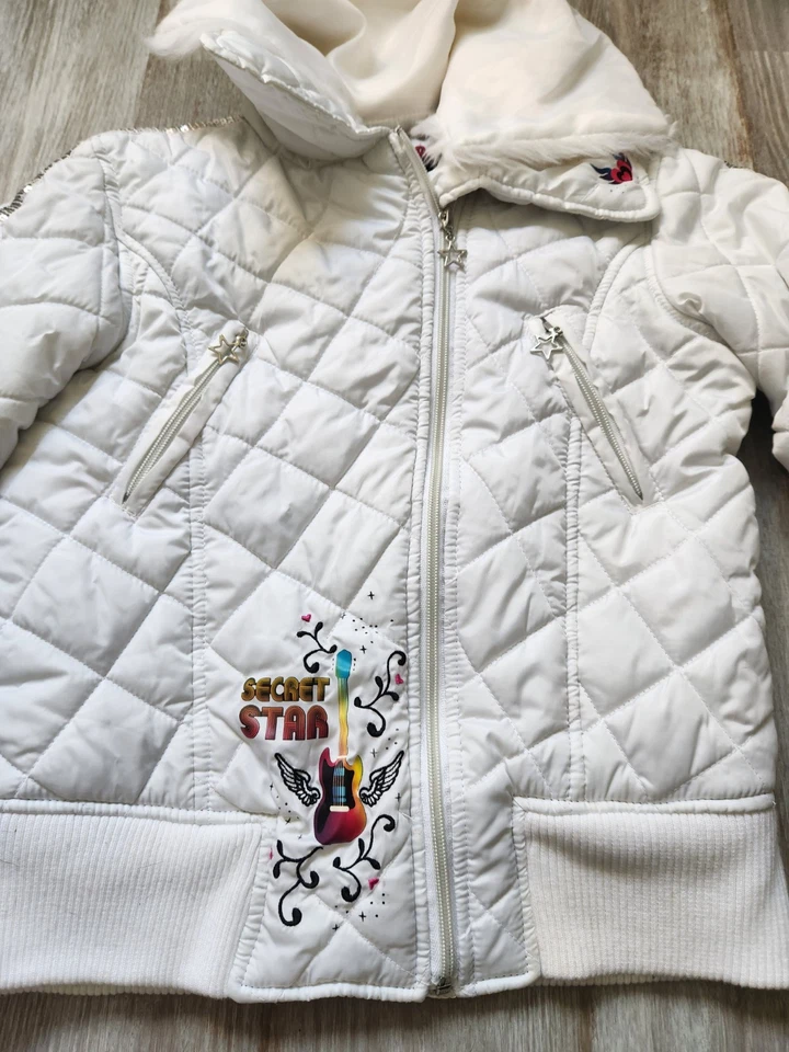 Abrigo acolchado blanco de colección Disney Hannah Montana cuello de piel sintética niñas talla 14/16 Foto 3 de 4
