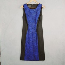 Black Label by Evan Picone Sheath Dress Womens 6 Black Abstract Pleated Back Zip