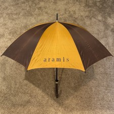 Vintage 1980s Aramis Rain Umbrella Two Toned Brown and Gold Leather Handle