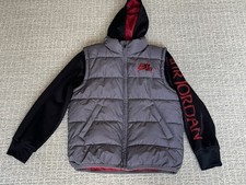 Excellent Nike Air Jordan Kids Puffer Hooded Coat Jacket Size M 10-12 Gray/Black