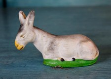 Antico asino presepe tedesco vintage timbrato Germania cartapesta intonaco