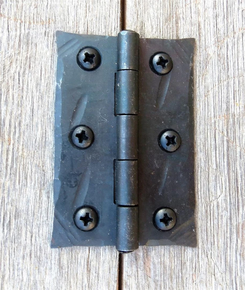 Dobradiças de porta 4 bumbum marteladas à mão 2,5" ferro forjado antigo armário caixa - Imagem 3 de 4