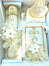 5pcs Baptism Candle Set Favors, Girl Boy IVORY Set de Bautizo Nina Nino ENGLISH