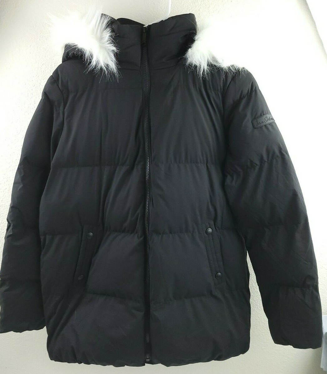 Sam Edelman Black Down Parka Jacket Faux Fur Hooded Coat Womens Size Small