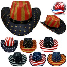 Western Cowboy Hats Straw Shape-It Brim Classic USA American Flag Paper Hat Caps