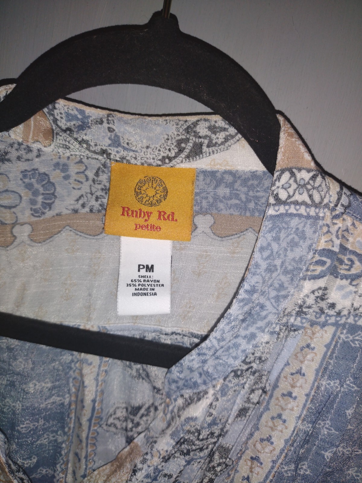 RUBY RD Women’s Top Blue Patchwork Print Semi She… - image 3