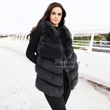 Fox Fur Gilet, Real Fur Vest, Real Fur Gilet In Charcoal Gray