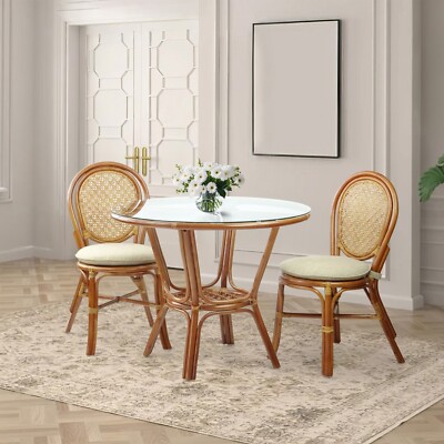 Rattan Dining Set of Denver Side Chairs and Round Table w