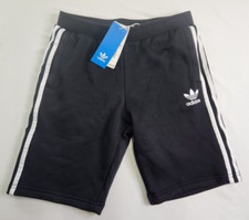 Boys Black  White Pinstripe Adidas Fleece Shorts Size M EJ3250 Drawstring Waist