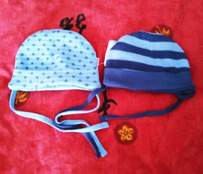 BEAUTY BABY Babymützen 2er Pack, kleine Erstlingsmützchen zum binden, in Blautönen