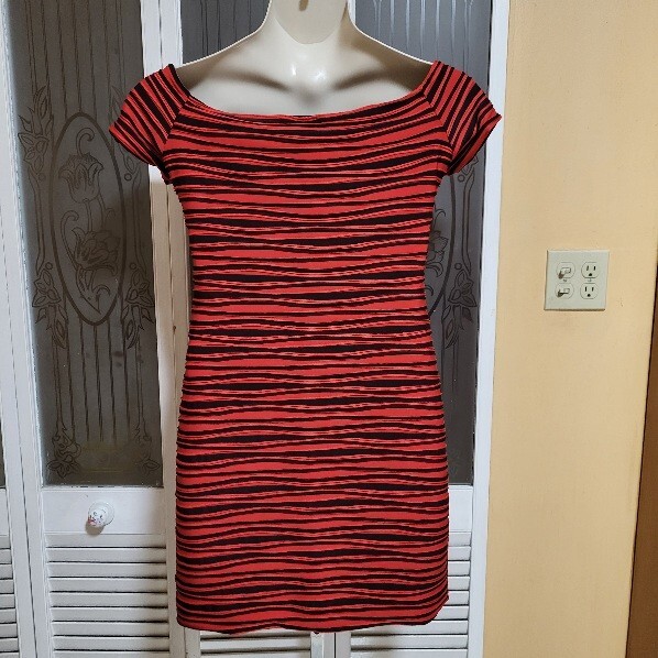 red striped off the shoulder dress Lily Red Striped Circus Off Shoulder Dress