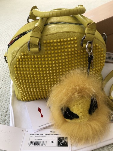 CHRISTIAN LOUBOUTIN YELLOW LEATHER PANETTONE SPIKED BOWLER BAG: Auth, Preowned - Picture 5 of 12