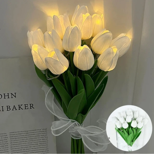 10 pièces tulipes artificielles fleurs DEL fausses tulipes décoration maison bouquet fleurs  - Photo 1 sur 10
