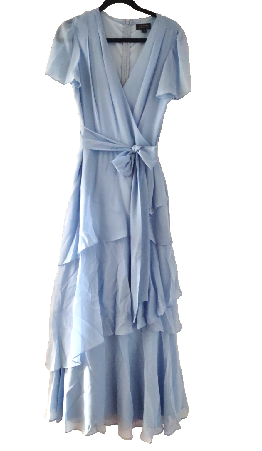 New Tahari ASL Long Asymmetrical Ruffle Maxi Dress Blue