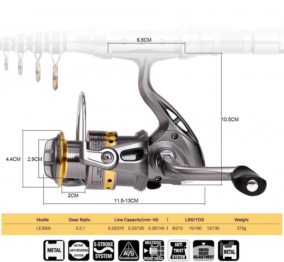 Carbon Fiber Telescopic Fishing Rod Pole Reel Combo Sea Saltwater Freshwater - Image 2 of 4