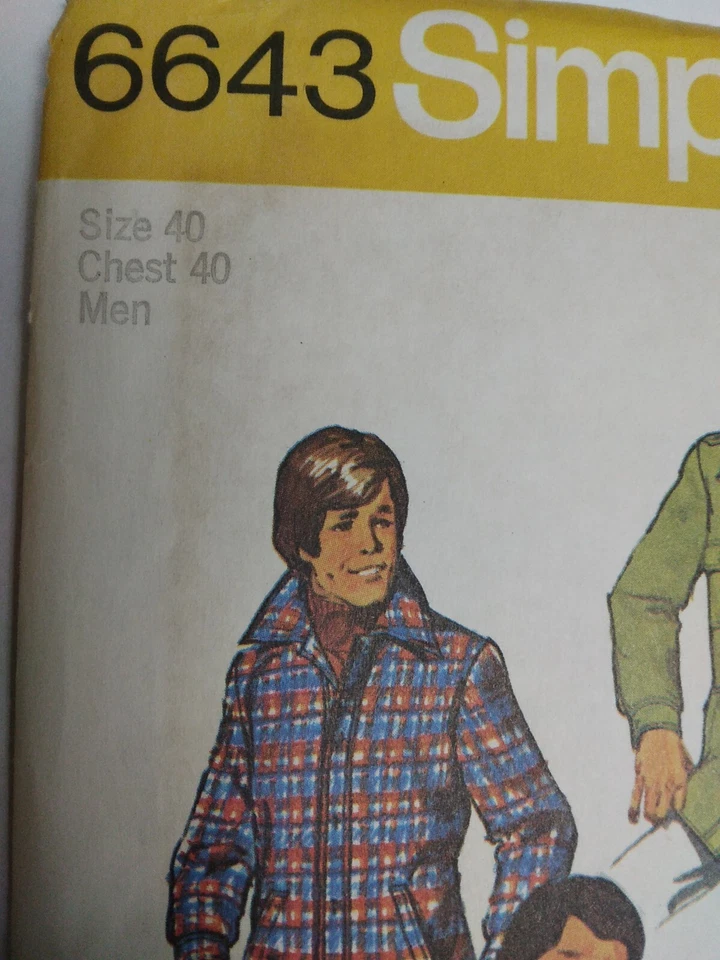 Shirt Jacket Button Mens 40 M Simplicity 6643 Sewing Pattern Wool Jean Flannel - Image 4 of 4