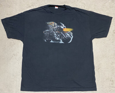 Vintage Hot Leathers Biker Shirt Mens 2XL Black Graphic Tee Short Sleeve Adult