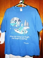 When The Going Gets Tough Go Fishing VINTAGE 80's Illinois RaRe Blue XL T-Shirt